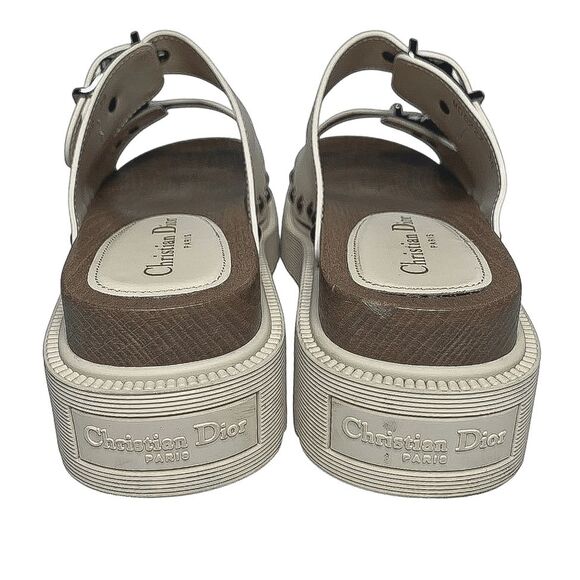 Christian Dior Diorquake Buckle Platform Slip On Wood Sandals Leather EU 38 US 8 - Picture 7 of 10